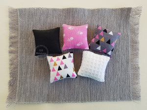 Set of 5 Mixed Black, White and Pink Mini Cushions