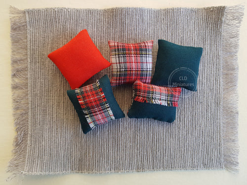 Set of 5 Mixed Green and Red Tartan Cushions