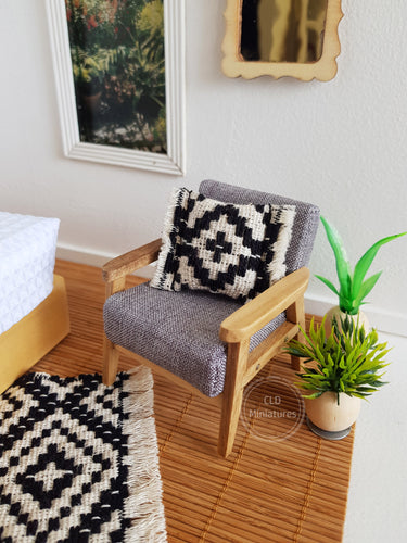 Cream and Black Fringed Cushion