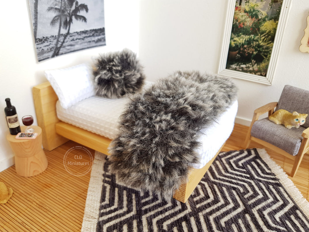 Fluffy Black Bed Runner and Cushion Set