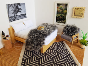 Fluffy Black Bed Runner and Cushion Set