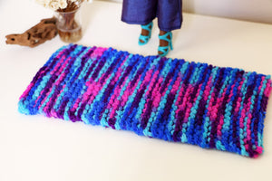 Knitted Throw - Blue Pink and Purple