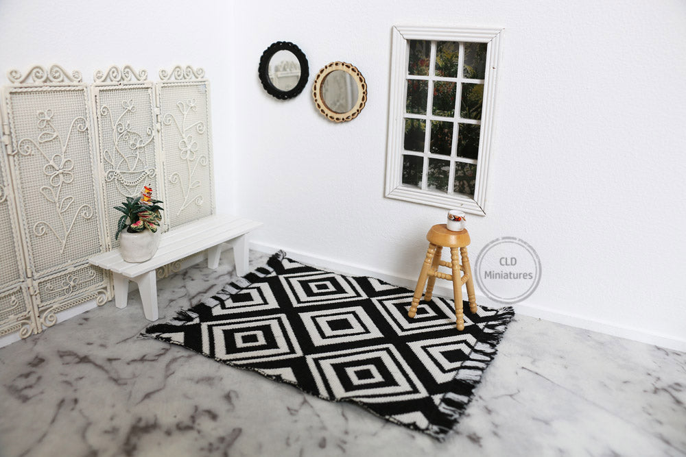 Black and Off-White Diamond Rug