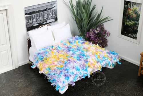 Blue and Yellow Tufted Knitted Blanket