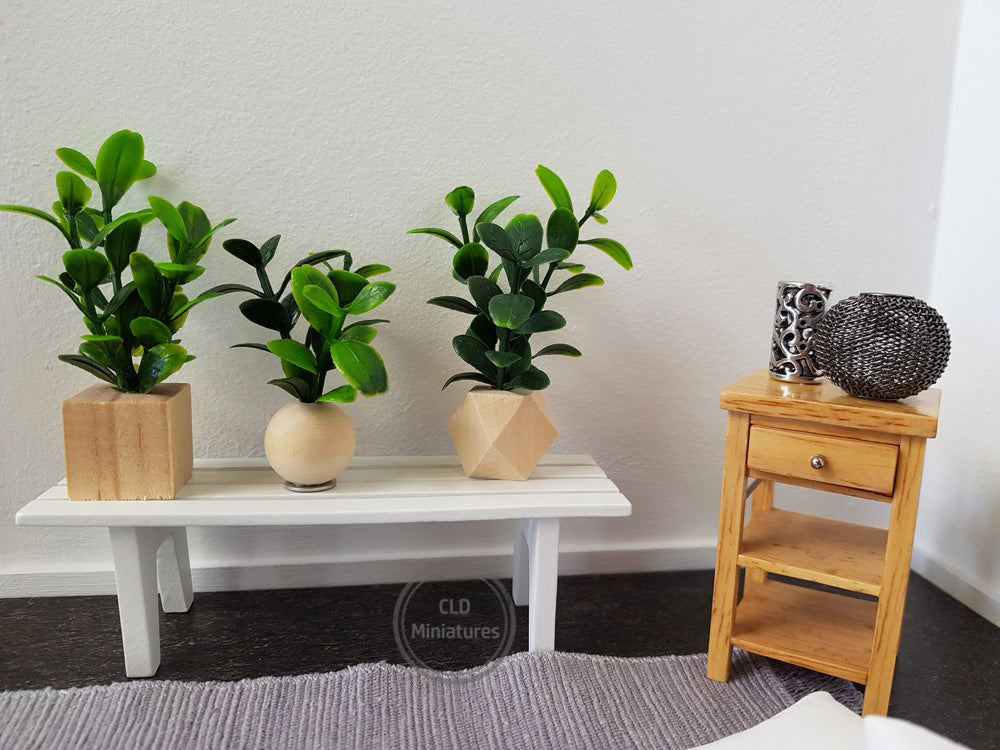 Set of 3 Natural Wooden Pot Faux Plants